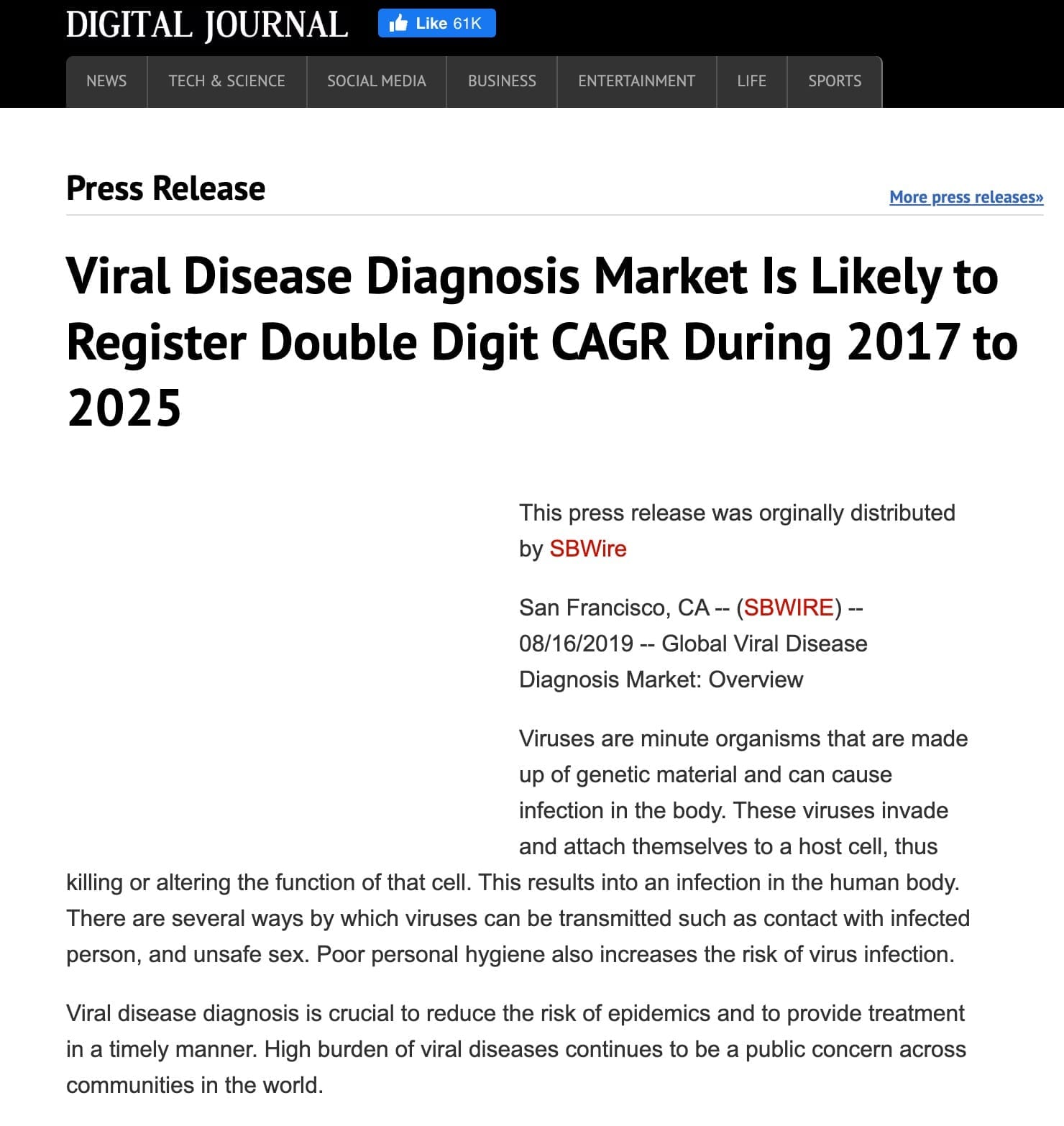 articolo viral diseases market